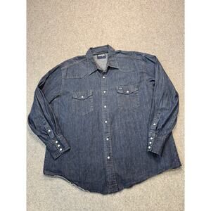 Men's Wrangler Denim Blue Jean Long Sleeve Western Pearl Snap‎ Shirt Size XXL